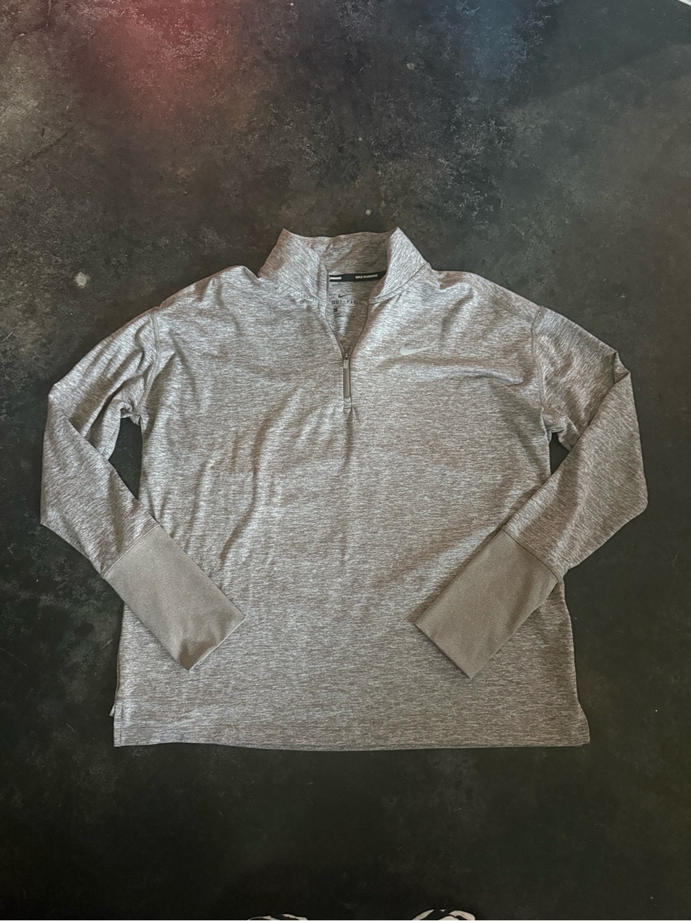 Nike Running Tan and Heather Gray Quarter-Zip Pullover